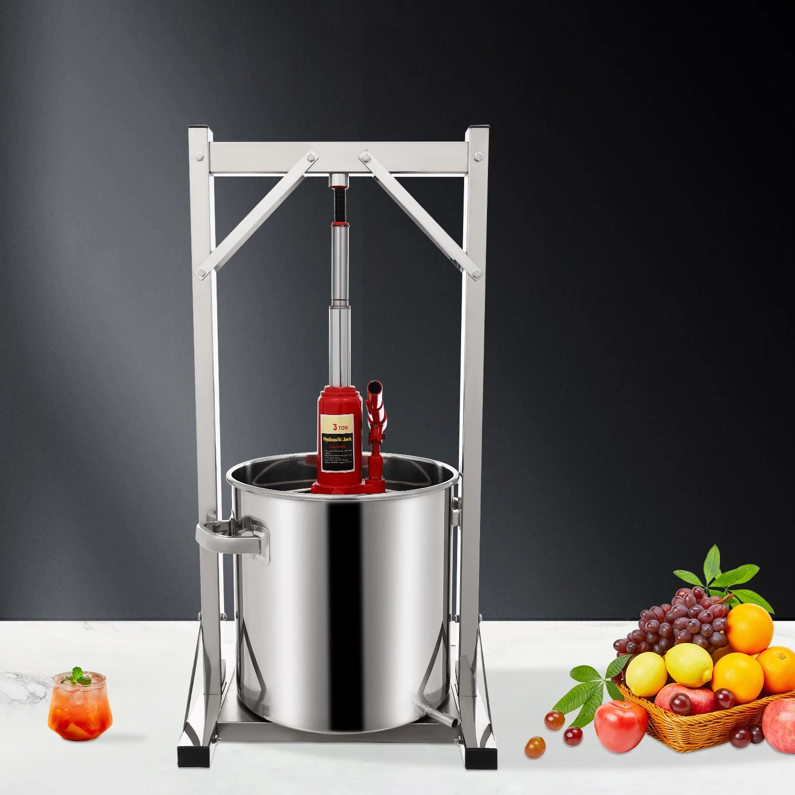 3 Ton Hydraulic Juice Press 5.81 Gallon 304 Stainless Steel with Filter Bucket Apple Cider Wine Press for Home Kitchen Winery - Image 2