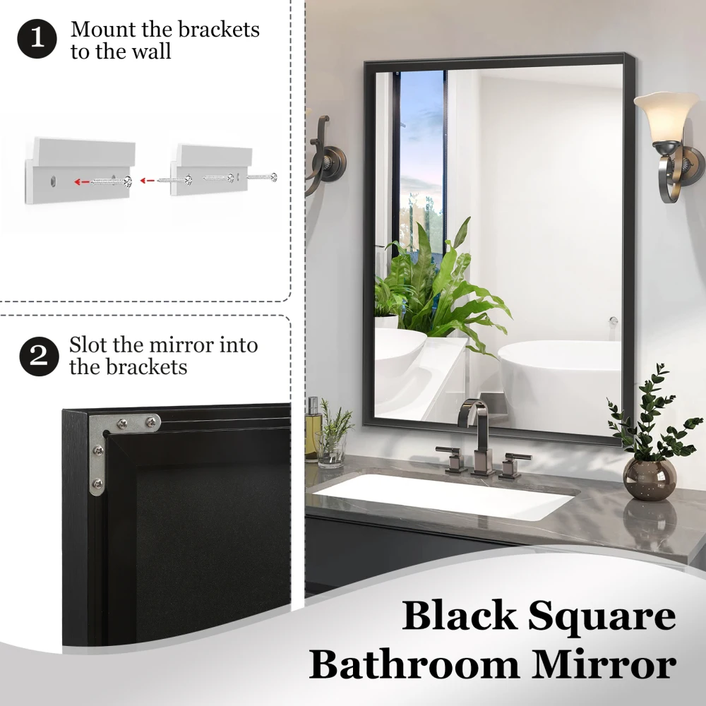 Modern Black Metal Framed Bathroom Vanity Mirror 36x30 Inch Rectangular Wall Mounted Mirror Farmhouse Home Decor - Image 4