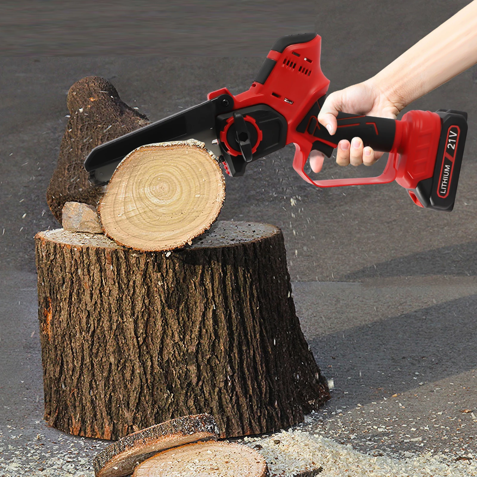 6 Inch Cordless Chainsaw 21V Battery Powered Handheld Electric Chainsaw 800m/min for Cutting Pruning Logging