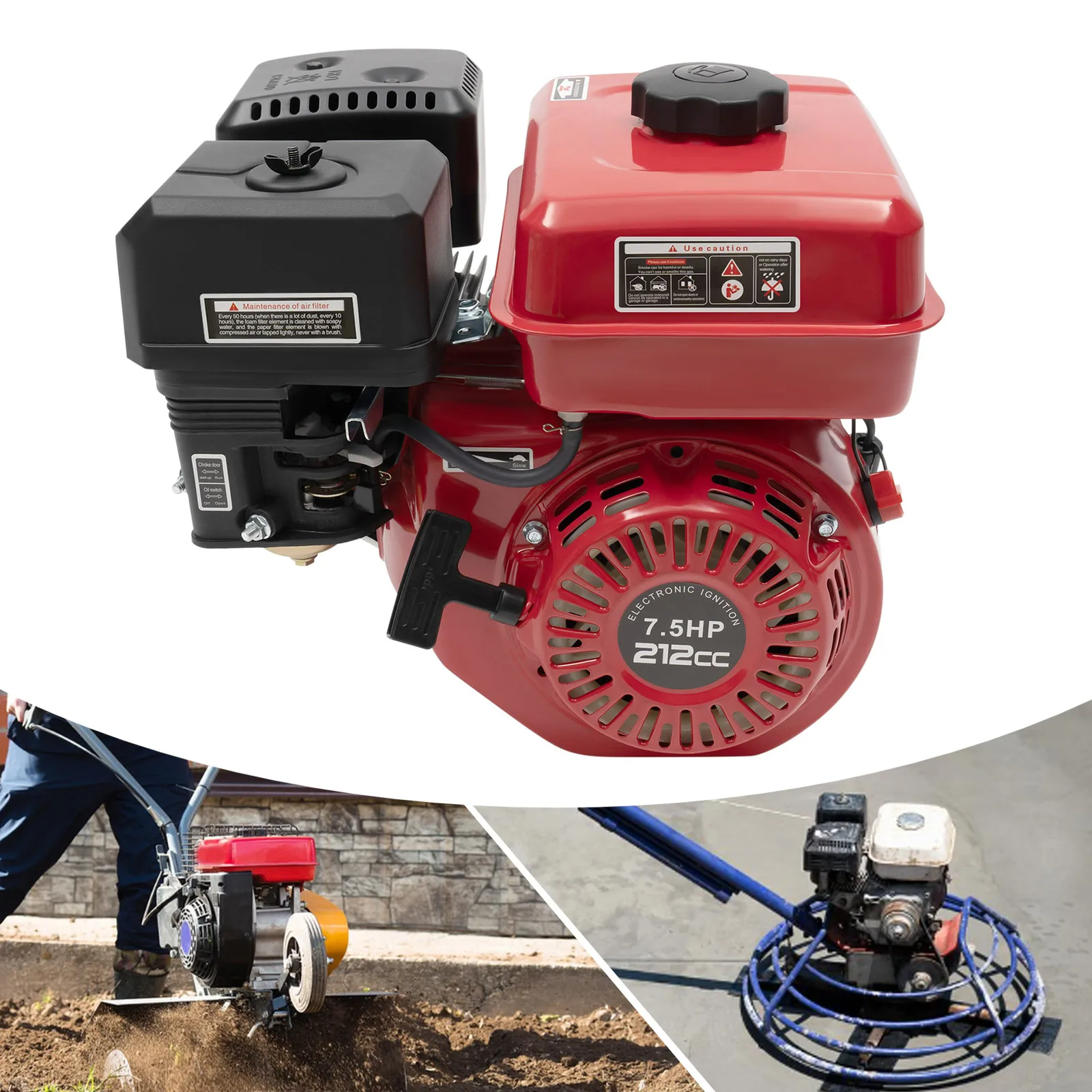 212cc 7.5HP Gas Engine OHV 4 Stroke Horizontal Shaft Engine 0.95 Gal Fuel Tank Pull Start for Go Kart Mini Bike Log Splitter - Image 2