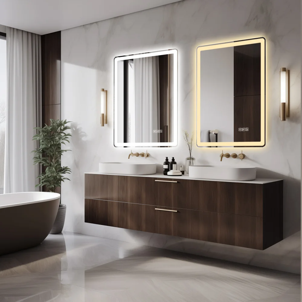 36x36 Inch LED Wall Mounted Vanity Mirror Anti-Fog Anti-Explosion Rust-Resistant Tri-Color Light Modern Bathroom Decor