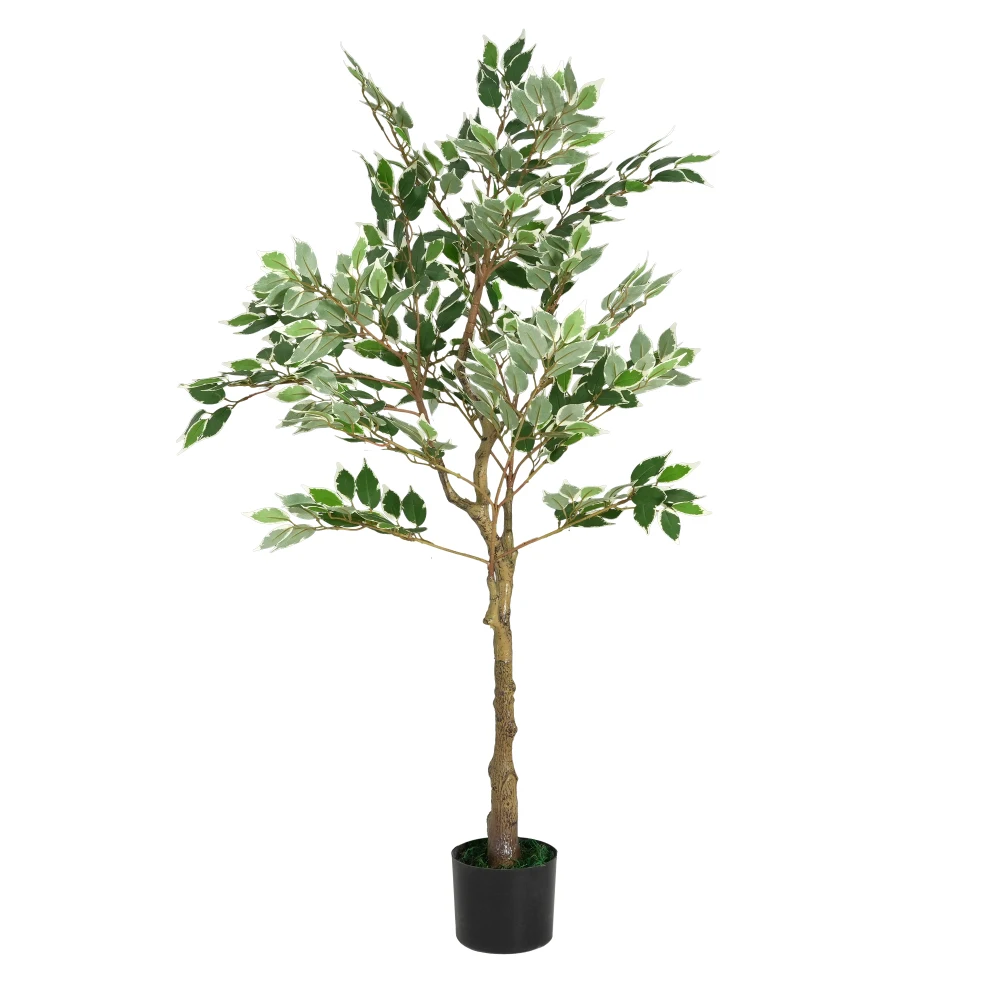 51 Inch Artificial Ficus Tree Faux Green Plant with Plastic Pot for Home Office Living Room Indoor Outdoor Decoration - Image 2