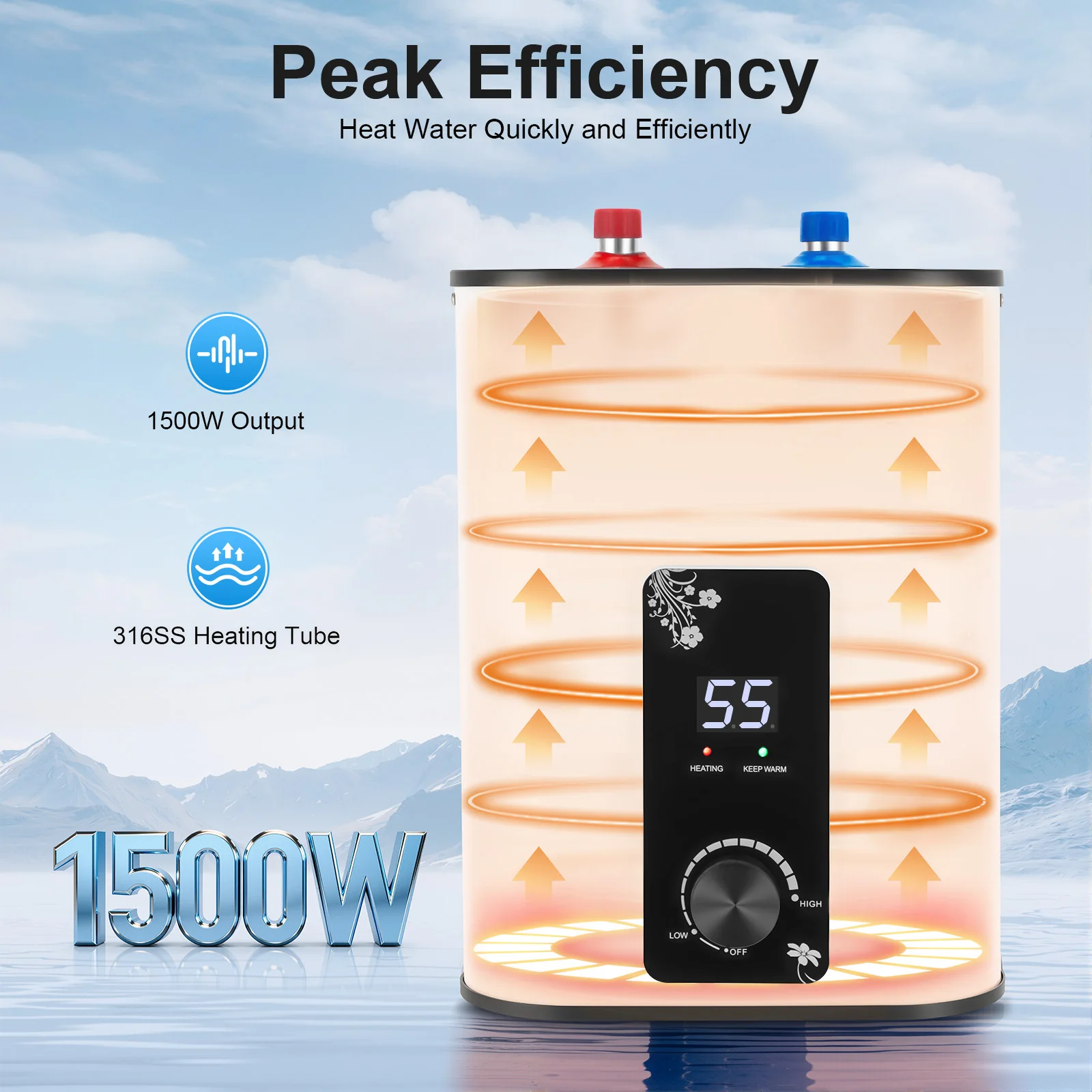 8L Electric Water Heater 110V Under Sink Mini Tank 1500W Adjustable Temp Digital Display for Kitchen RV Bathroom - Image 3
