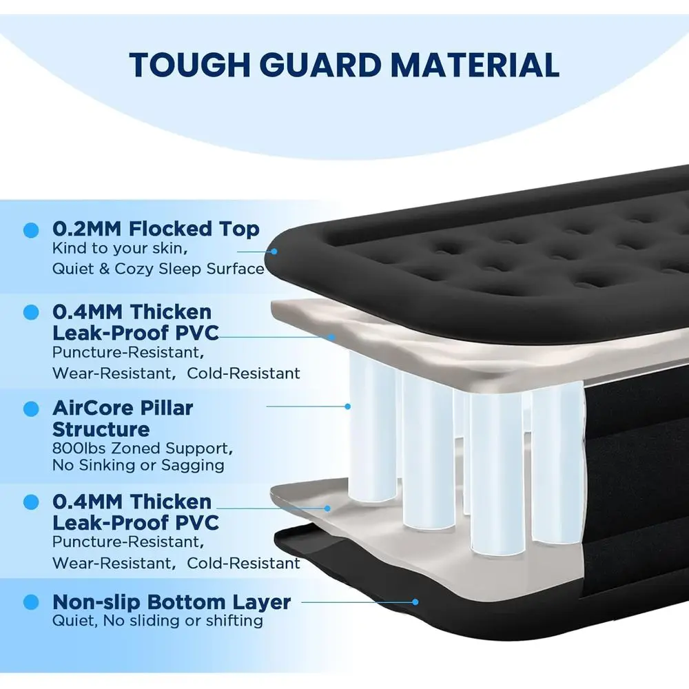 Inflatable Mattress with Built-in Pump, 500 lbs Capacity, Silent Design, Leak-Tested, Quick Inflate/Deflate, Portable for Home a - Image 4