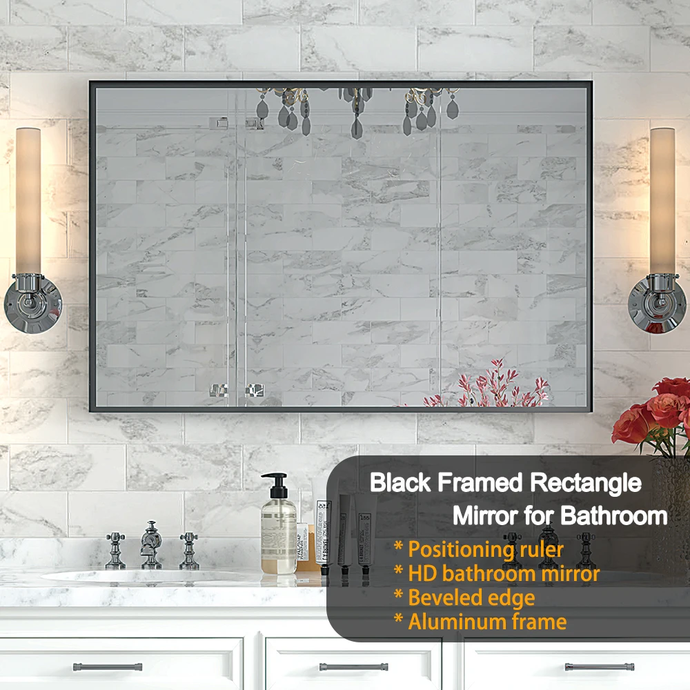 Modern Black Metal Framed Bathroom Vanity Mirror 36x30 Inch Rectangular Wall Mounted Mirror Farmhouse Home Decor - Image 5