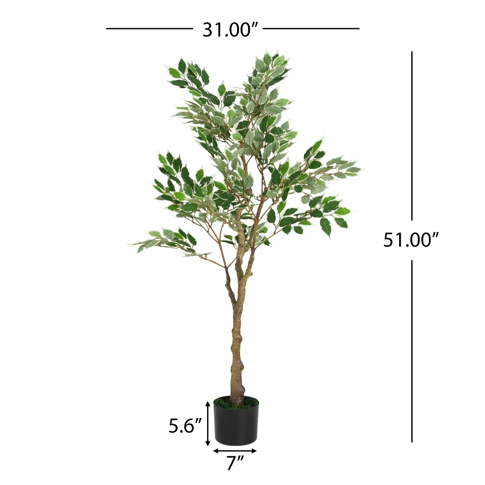 51 Inch Artificial Ficus Tree Faux Green Plant with Plastic Pot for Home Office Living Room Indoor Outdoor Decoration - Image 3