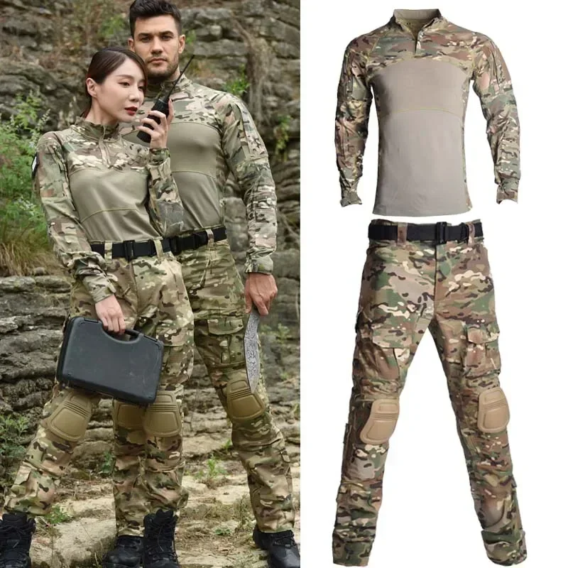 Outdoor Uniform Tactical Shirt Waterproof Clothing Tops Wear resistance Airsoft Multicam Camo Hunting Suit Pants+ Pads - Image 3