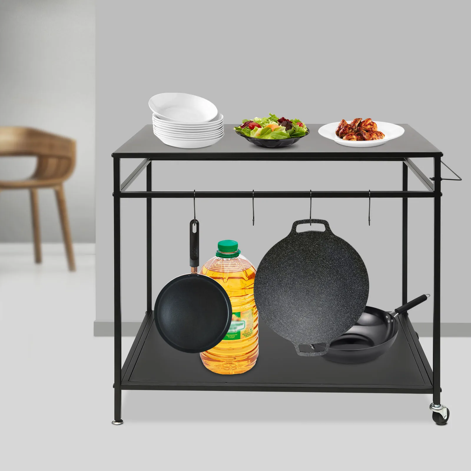 2 Tier Grill Cart Outdoor BBQ Table 44lbs Capacity Movable Cooking Table Worktable Trolley for Backyard Patio Garden - Image 2