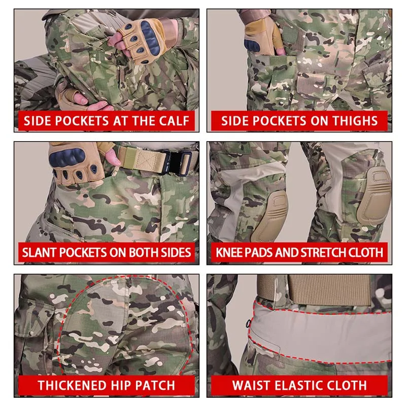 Tactical Uniform Sets Gen3 Mens Camo Suits Outdoor Hunting Shirt Pants Tops Elastic Duty Sets Cargo Trousers Windproof Workwear - Image 4