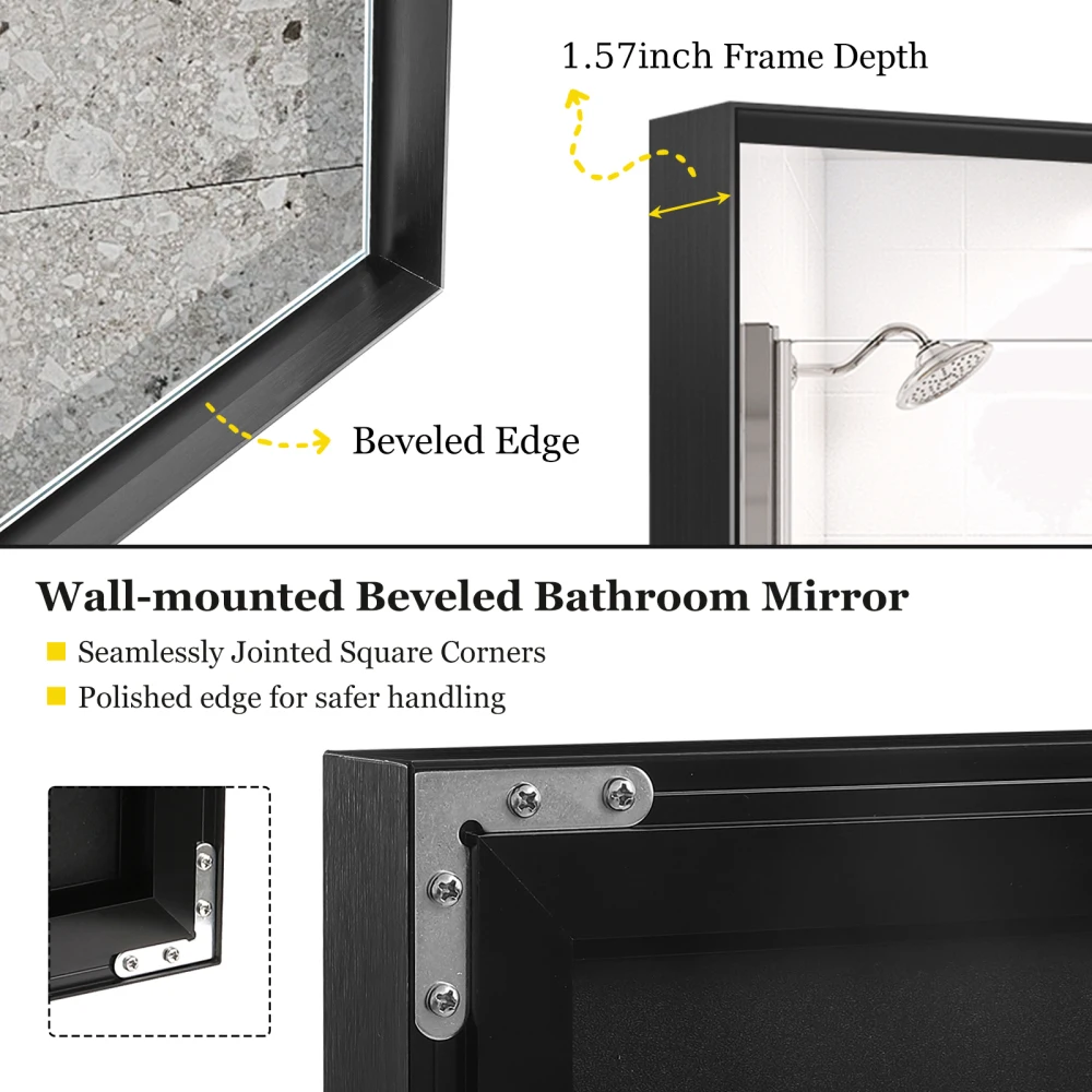 Modern Black Metal Framed Bathroom Vanity Mirror 36x30 Inch Rectangular Wall Mounted Mirror Farmhouse Home Decor - Image 6