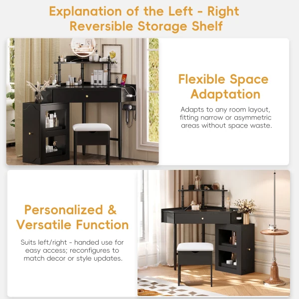 Vanity Desk Set with Storage Cushioned Stool and Charging Station, Triangle Makeup Desk with - Image 5