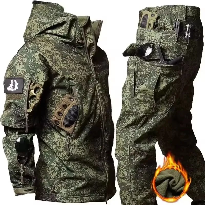 Winter Men Fleece Tactical Jacket Waterproof Suits Outdoor Cargo Pants Fishing Training Hiking Camping Tracksuits Coat Thermal - Image 2