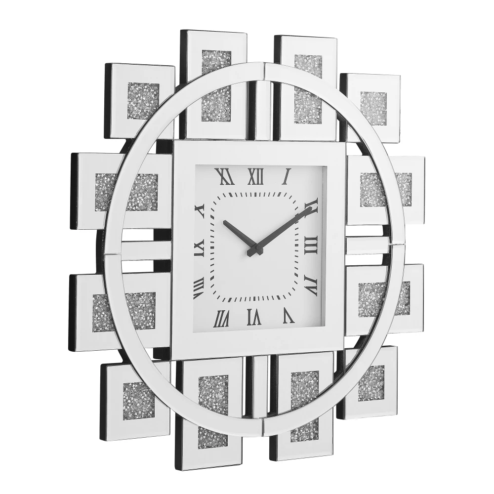 Stylish Mirrored Wall Clock Inlaid Faux Gemstones Modern Decor Clock for Home Living Room Bedroom Office Wall Decor - Image 2