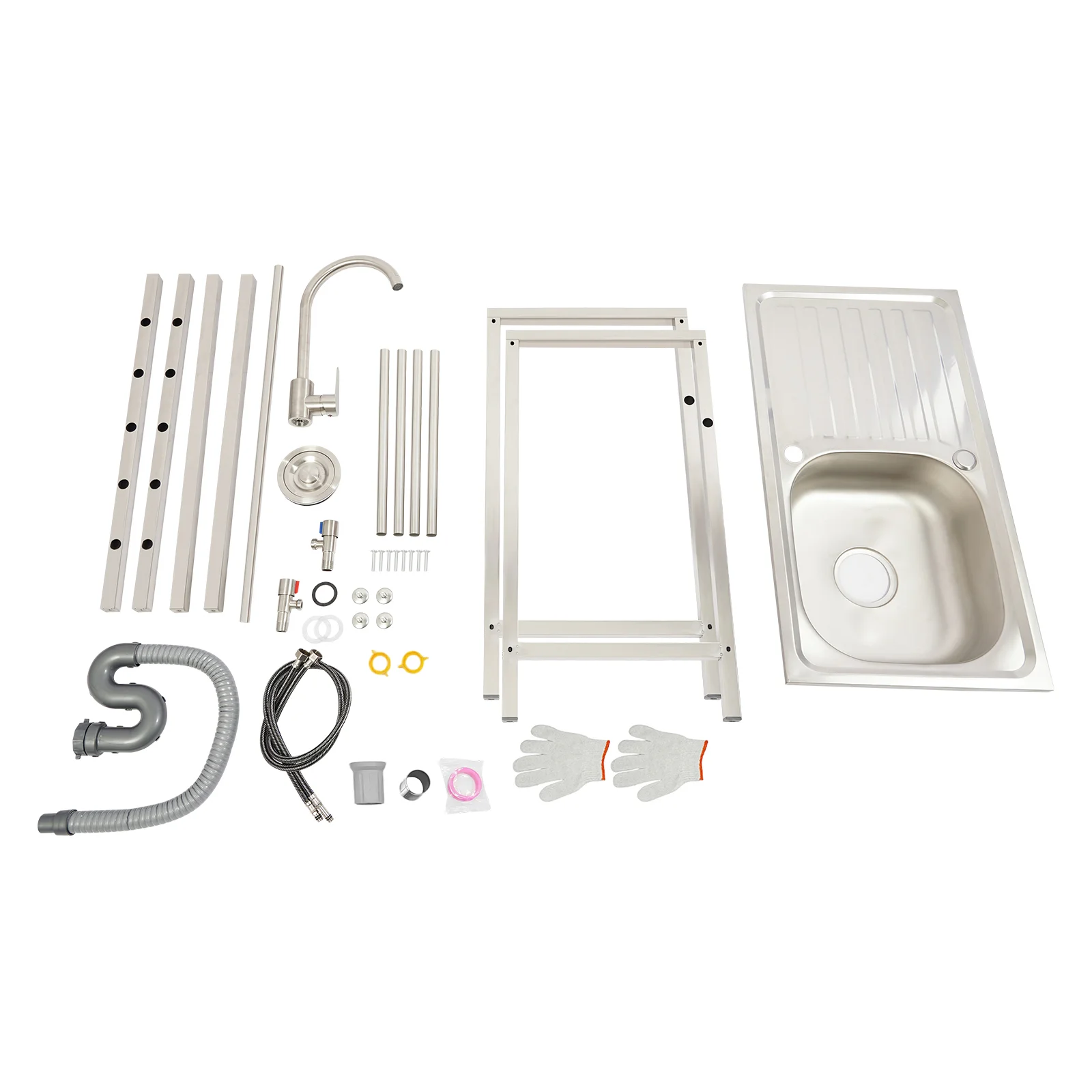 201 Stainless Steel Freestanding Sink with Faucet Hot Cold Water Large Basin 88lbs Capacity Bottom Shelf for Kitchen Garage - Image 5