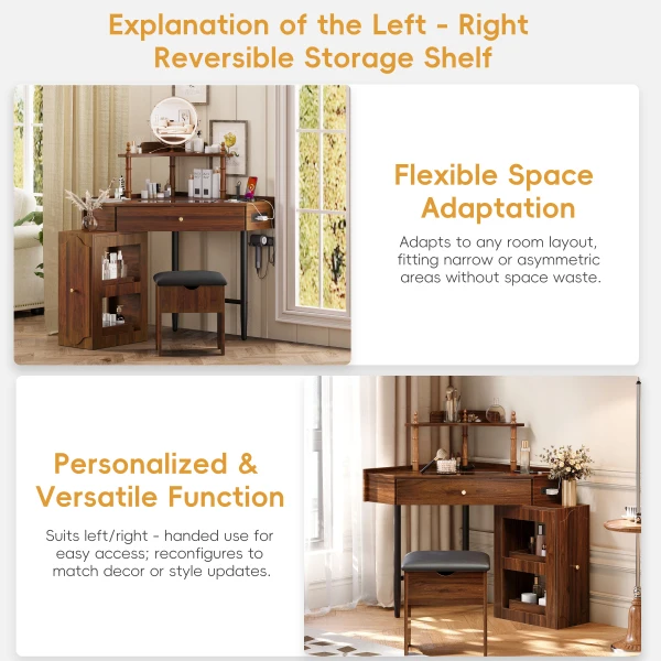 Vanity Desk Set with Storage Cushioned Stool and Charging Station, Triangle Makeup Desk with - Image 5