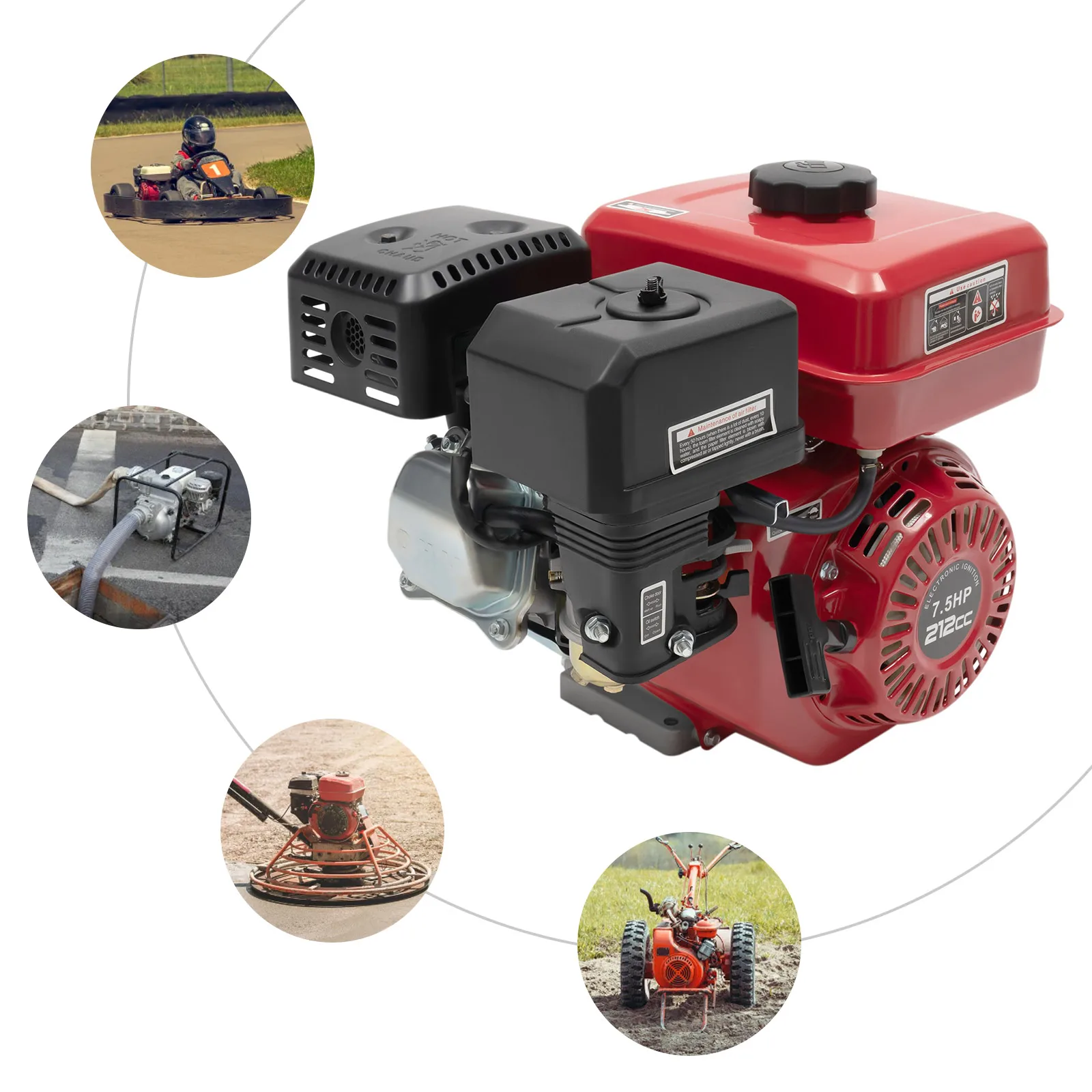 212cc 7.5HP Gas Engine OHV 4 Stroke Horizontal Shaft Engine 0.95 Gal Fuel Tank Pull Start for Go Kart Mini Bike Log Splitter - Image 3