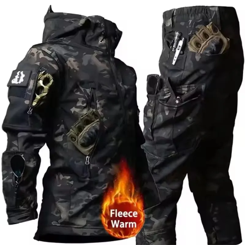 Winter Men Fleece Tactical Jacket Waterproof Suits Outdoor Cargo Pants Fishing Training Hiking Camping Tracksuits Coat Thermal - Image 4