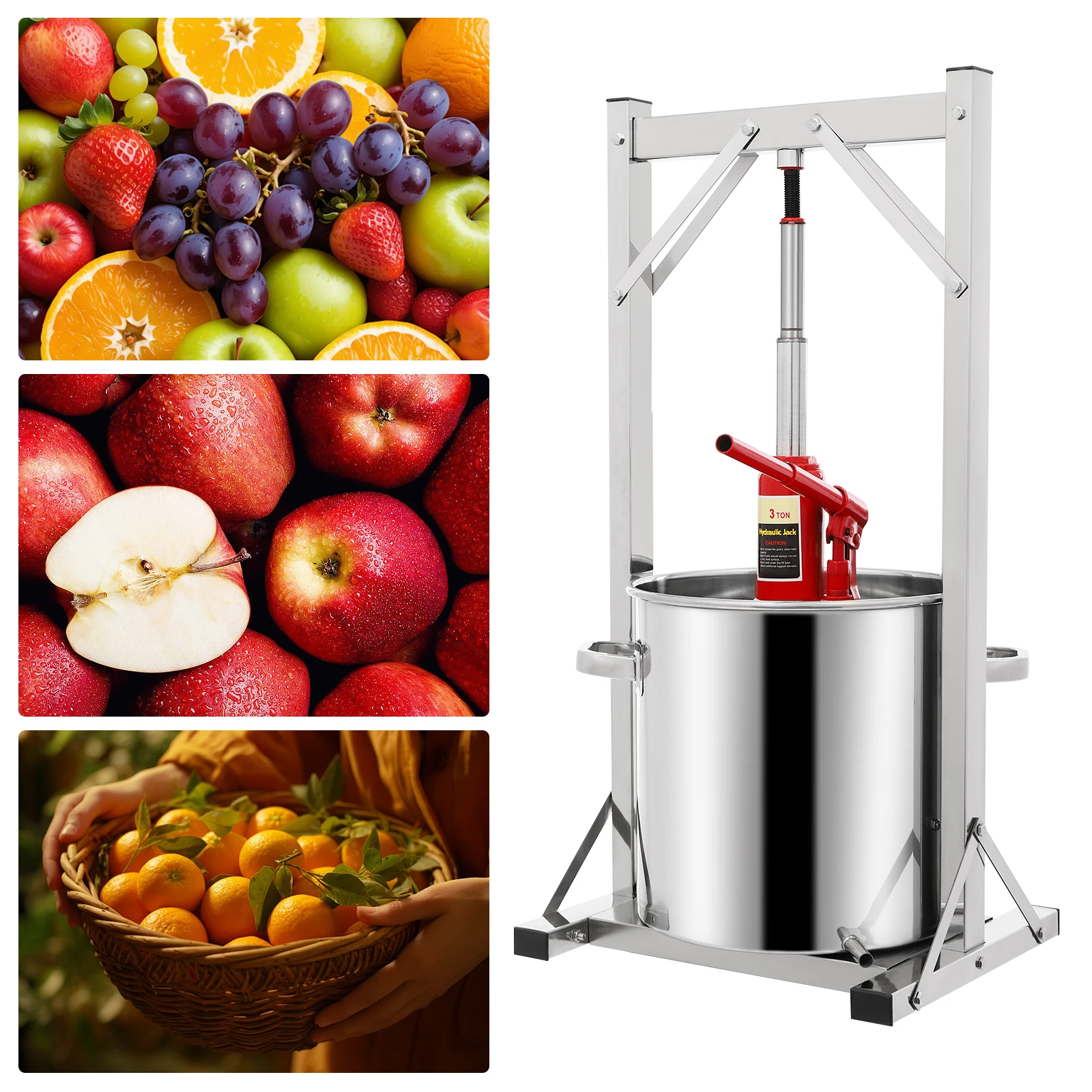 3 Ton Hydraulic Juice Press 5.81 Gallon 304 Stainless Steel with Filter Bucket Apple Cider Wine Press for Home Kitchen Winery