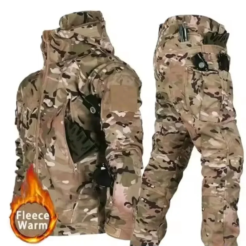 Winter Men Fleece Tactical Jacket Waterproof Suits Outdoor Cargo Pants Fishing Training Hiking Camping Tracksuits Coat Thermal - Image 6