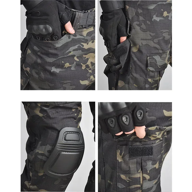 Camo Training Sets Mens 1/4 Zipper Combat Tops Tactical Suits Training Durable Shirts MCBK Multiple Pockets Wear-resisting - Image 6