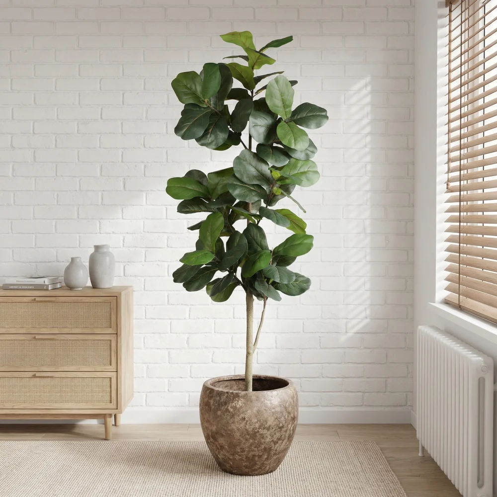 6FT Real Touch Fiddle Leaf Fig Artificial Tree Fake Plant Indoor Home Living Room Office Decor with Black Plastic Pot 1PC - Image 3