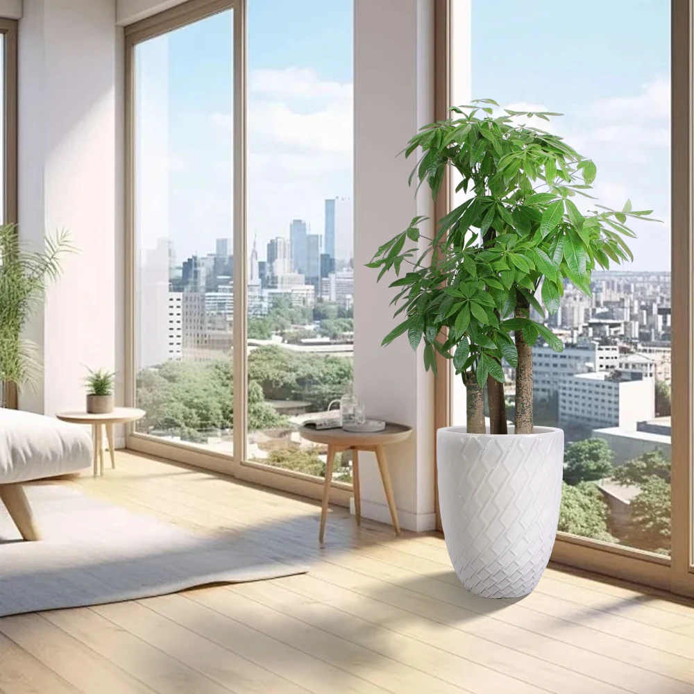 Diamond Handmade Ceramic Planter 17'' Breathable Clay Flower Pot Indoor Outdoor Home Garden Doorway Balcony Decor Plant Pot