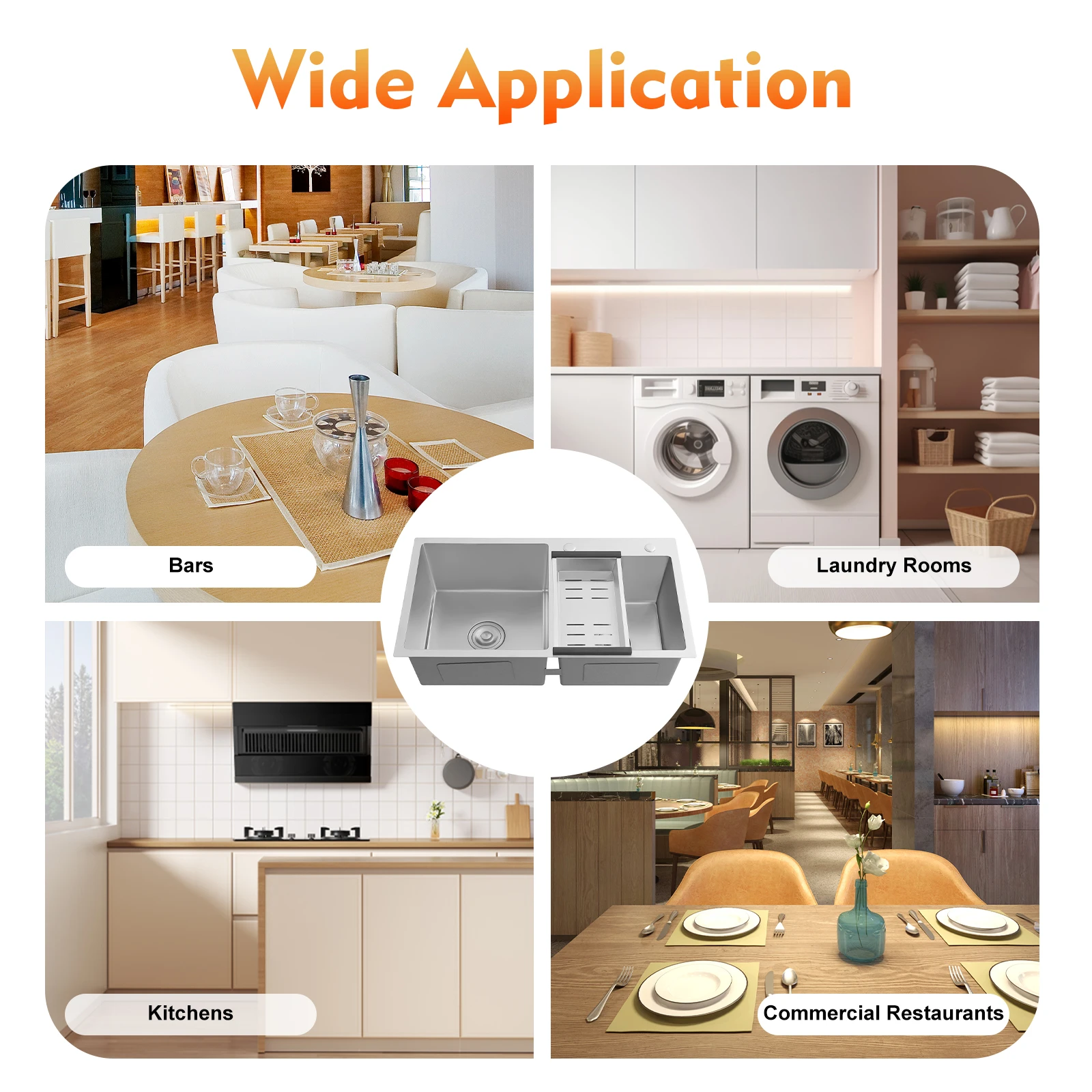 Stainless Steel Double Kitchen Sink Anti-Condensation Soundproof Pads with Drain Basket 78*43*21cm for Home Bar Restaurant - Image 4