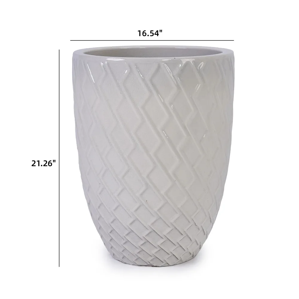 Diamond Handmade Ceramic Planter 17'' Breathable Clay Flower Pot Indoor Outdoor Home Garden Doorway Balcony Decor Plant Pot - Image 6