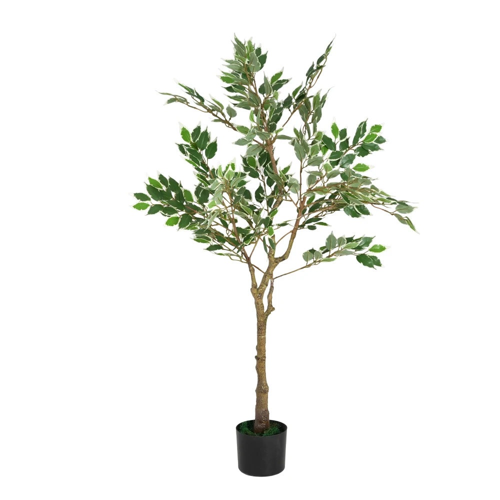 51 Inch Artificial Ficus Tree Faux Green Plant with Plastic Pot for Home Office Living Room Indoor Outdoor Decoration