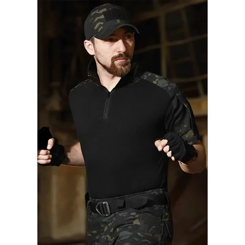 Camo Training Sets Mens 1/4 Zipper Combat Tops Tactical Suits Training Durable Shirts MCBK Multiple Pockets Wear-resisting - Image 4