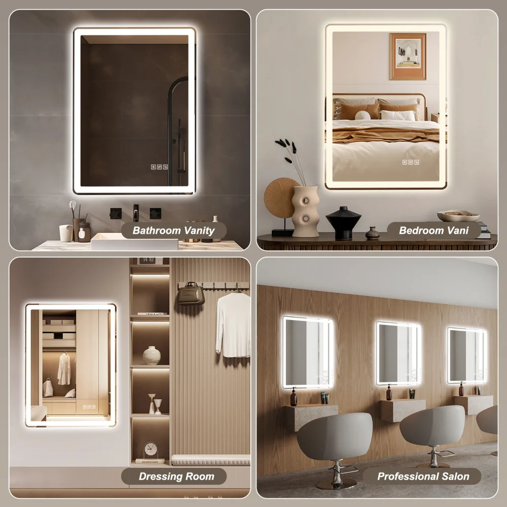 36x36 Inch LED Wall Mounted Vanity Mirror Anti-Fog Anti-Explosion Rust-Resistant Tri-Color Light Modern Bathroom Decor - Image 2