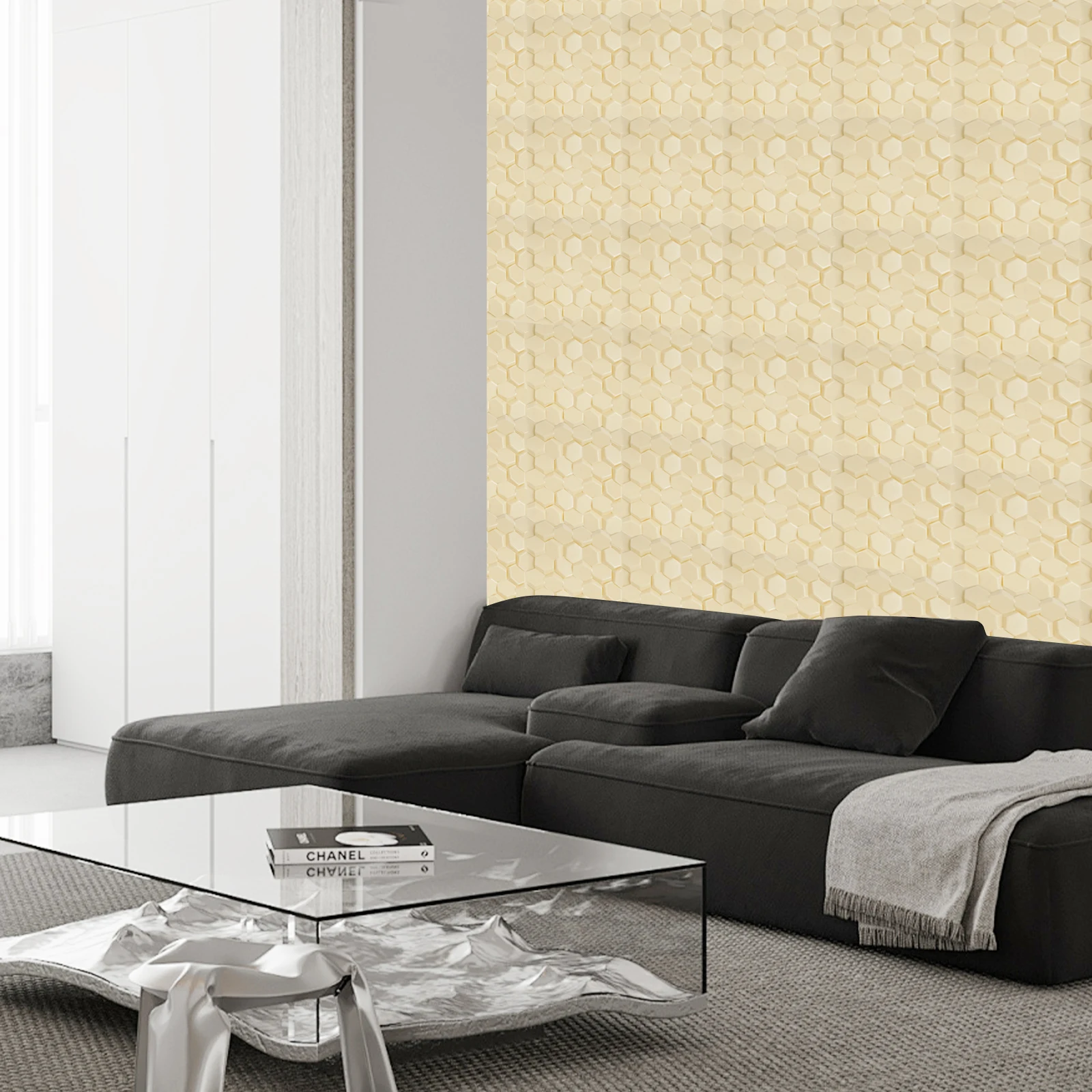 50/54cm 3D Wall Panel Honeycomb Pattern Beige ABS Wall Decor for Living Room TV Background Bedroom Accent Wall - Image 3