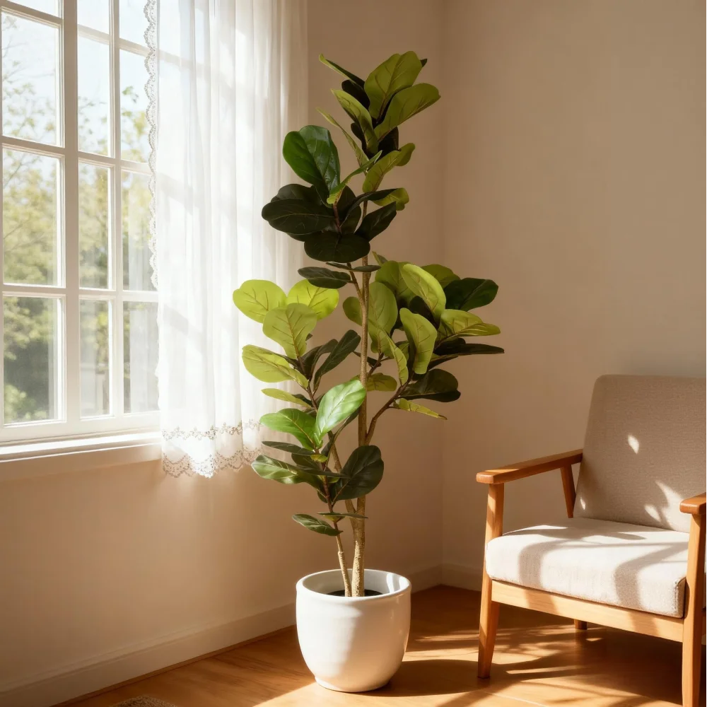 6FT Real Touch Fiddle Leaf Fig Artificial Tree Fake Plant Indoor Home Living Room Office Decor with Black Plastic Pot 1PC