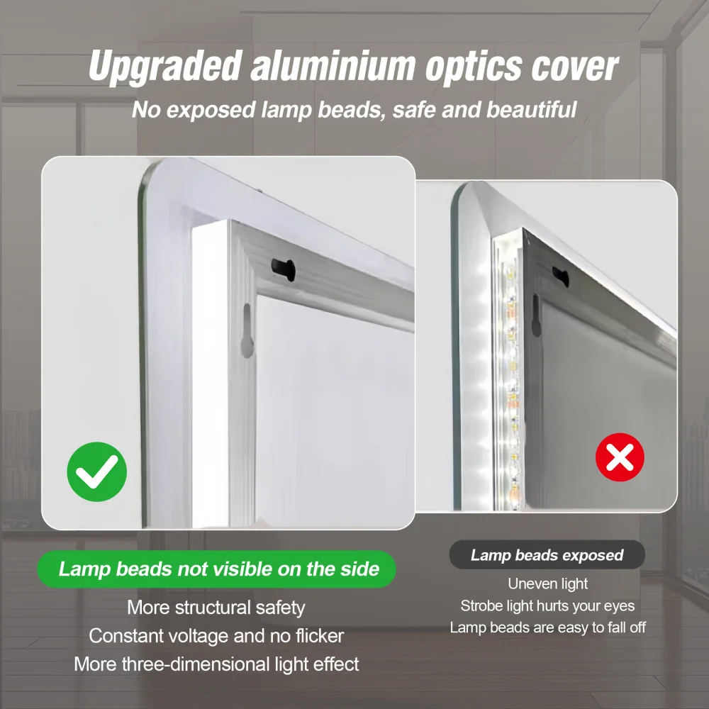 36x36 Inch LED Wall Mounted Vanity Mirror Anti-Fog Anti-Explosion Rust-Resistant Tri-Color Light Modern Bathroom Decor - Image 5