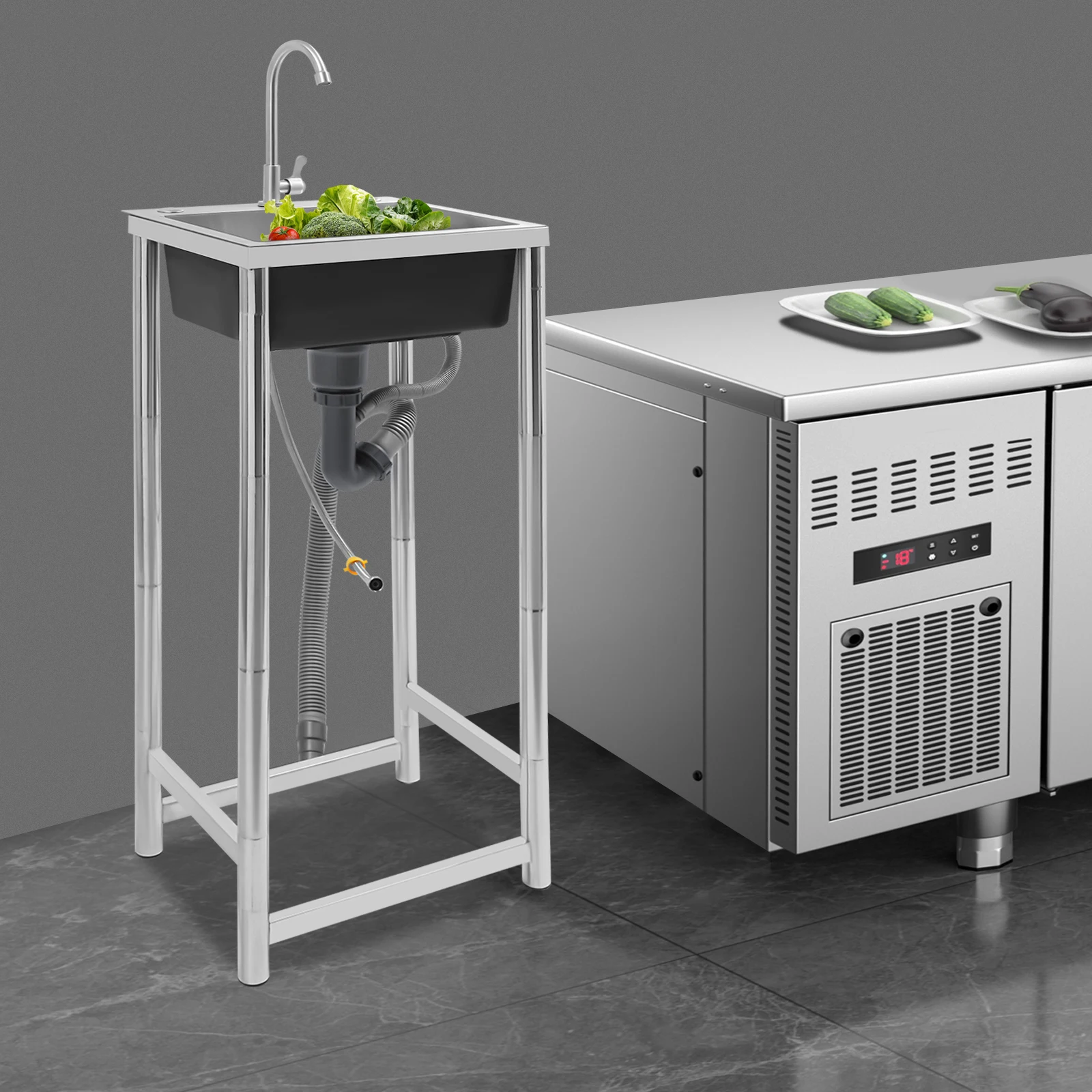 Stainless Steel Utility Sink Freestanding with Faucet Frame 110lbs Capacity Anti Condensation for Kitchen Garage Laundry Room - Image 3