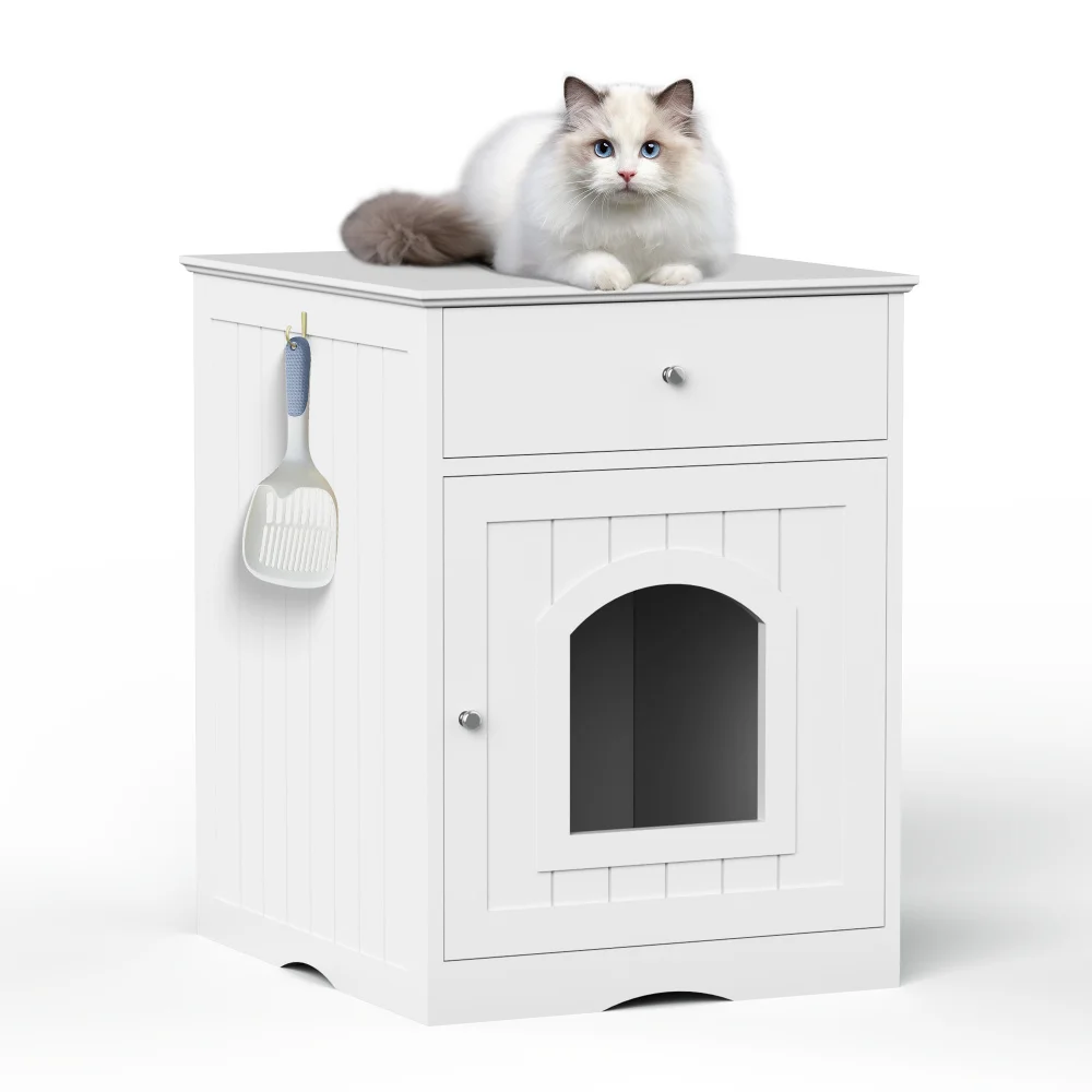 Wooden Cat Litter Box Enclosure with Drawer Pet House Indoor Cat Crate Nightstand Side Table Pet Furniture - Image 2