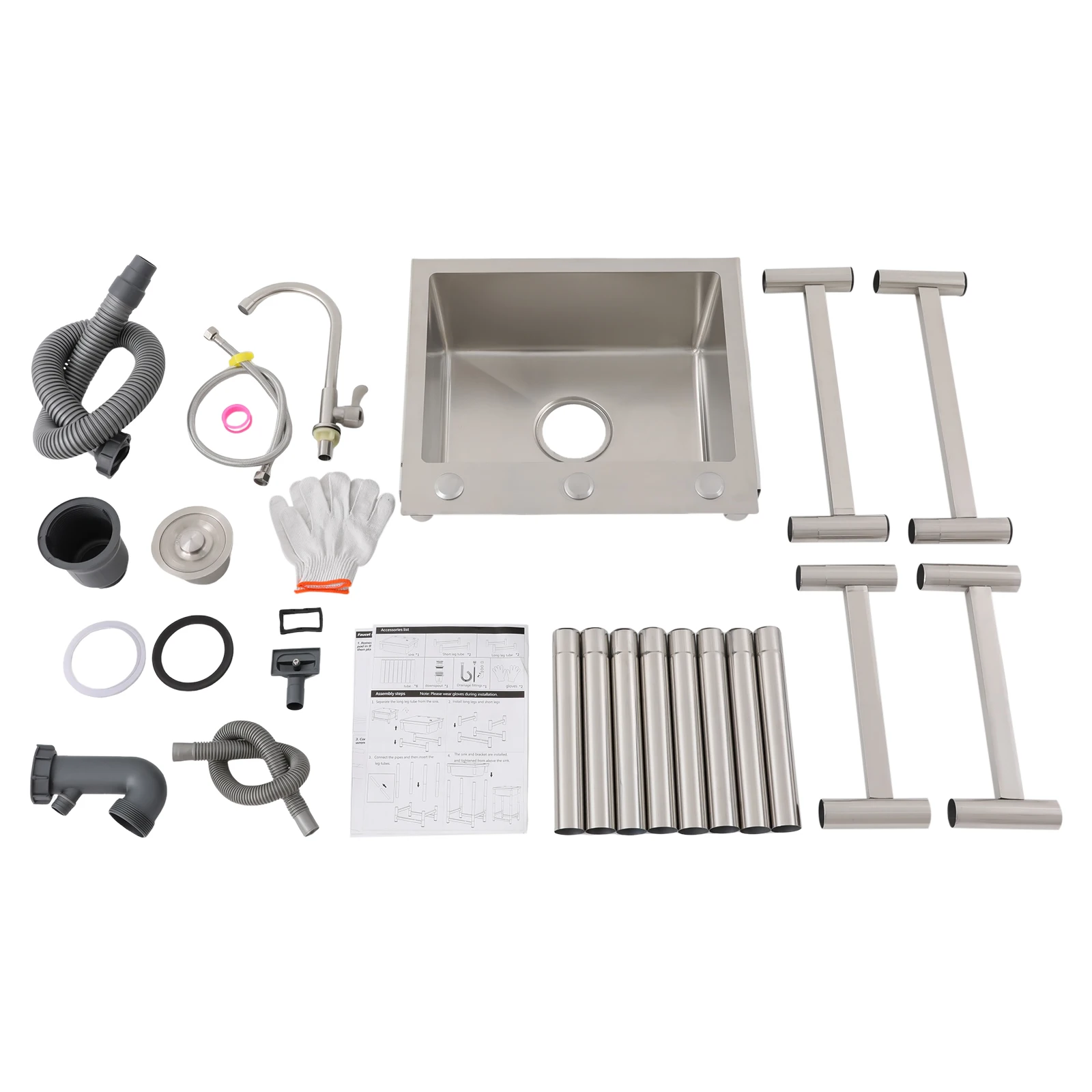 Stainless Steel Utility Sink Freestanding with Faucet Frame 110lbs Capacity Anti Condensation for Kitchen Garage Laundry Room - Image 5