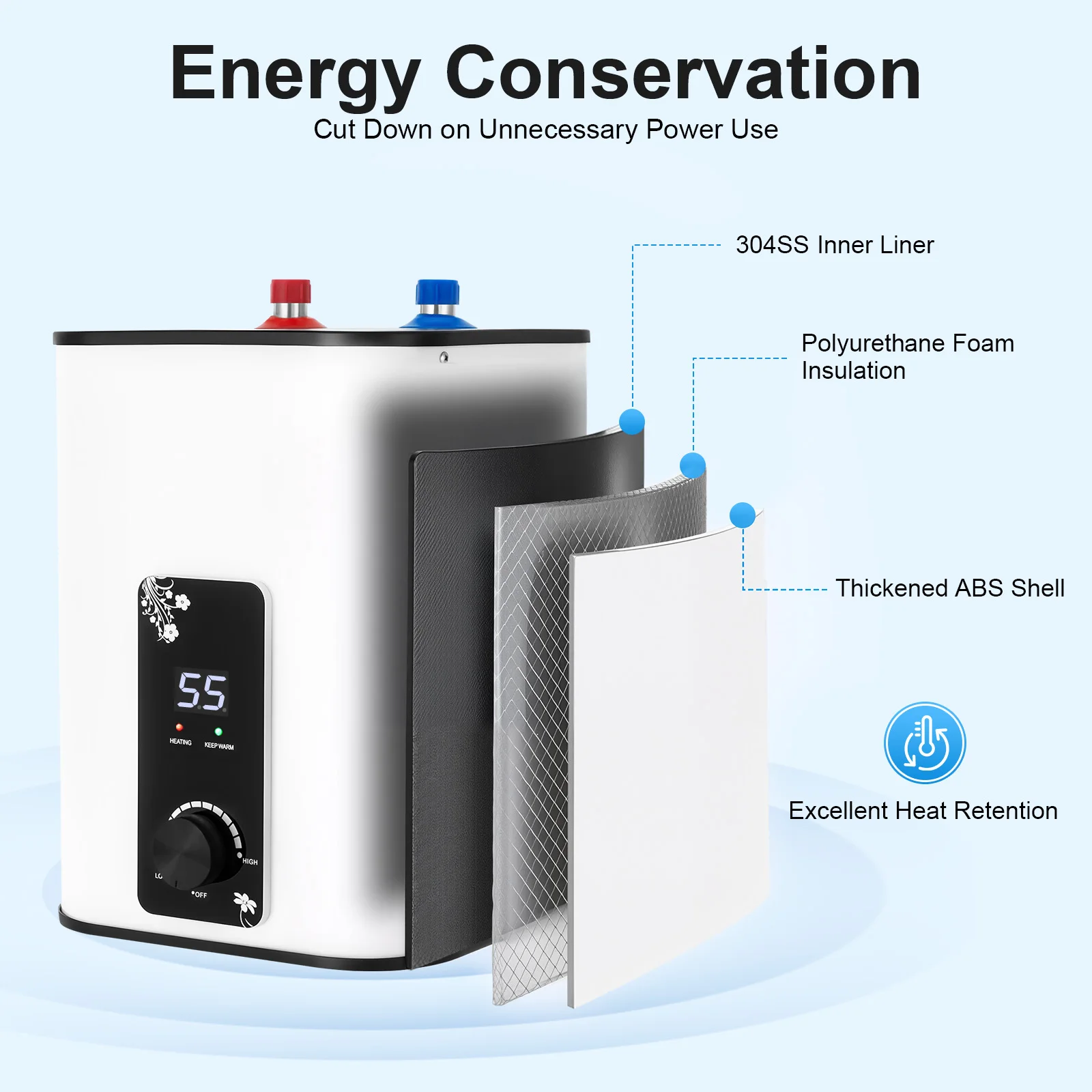 8L Electric Water Heater 110V Under Sink Mini Tank 1500W Adjustable Temp Digital Display for Kitchen RV Bathroom - Image 2