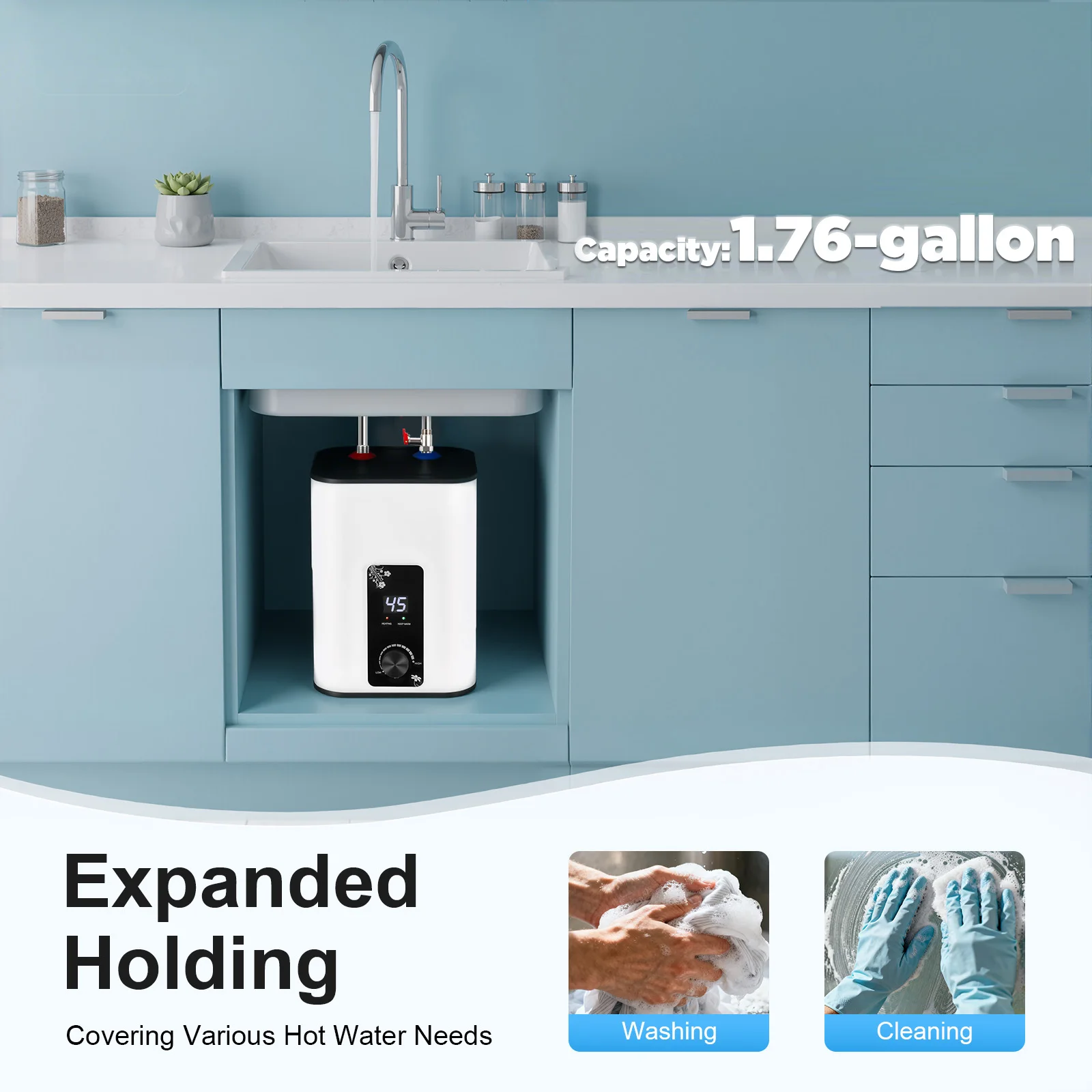 8L Electric Water Heater 110V Under Sink Mini Tank 1500W Adjustable Temp Digital Display for Kitchen RV Bathroom - Image 4