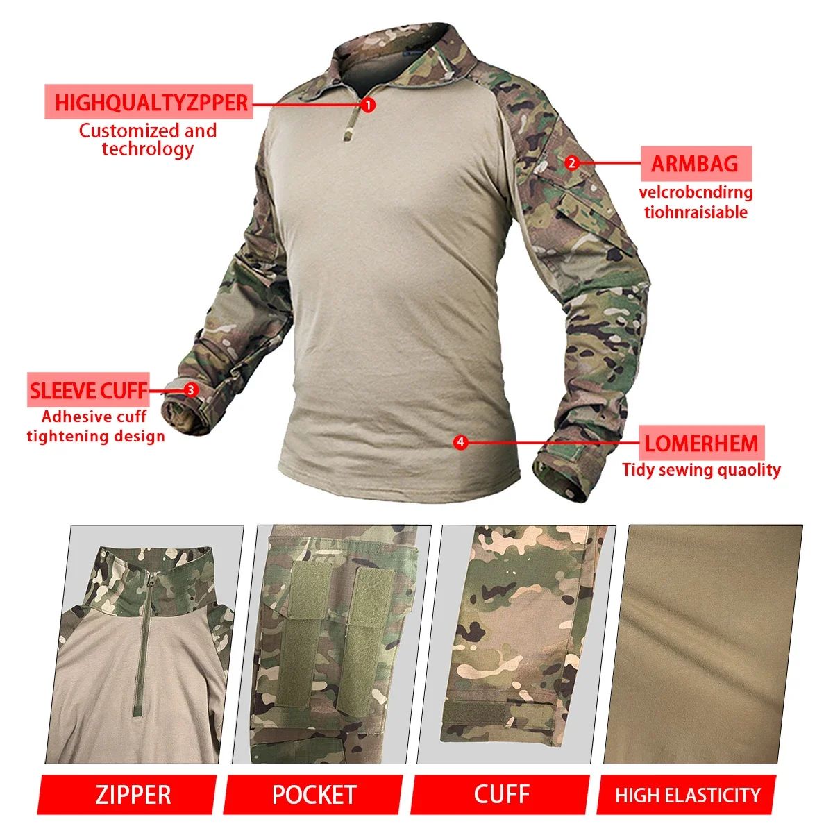 AUKU Combat Uniform +Pads Safari Tactical Pants Sport Climbing Uniform Camo Shirt Combat Shirts Hunting Clothes Men Clothing - Image 4