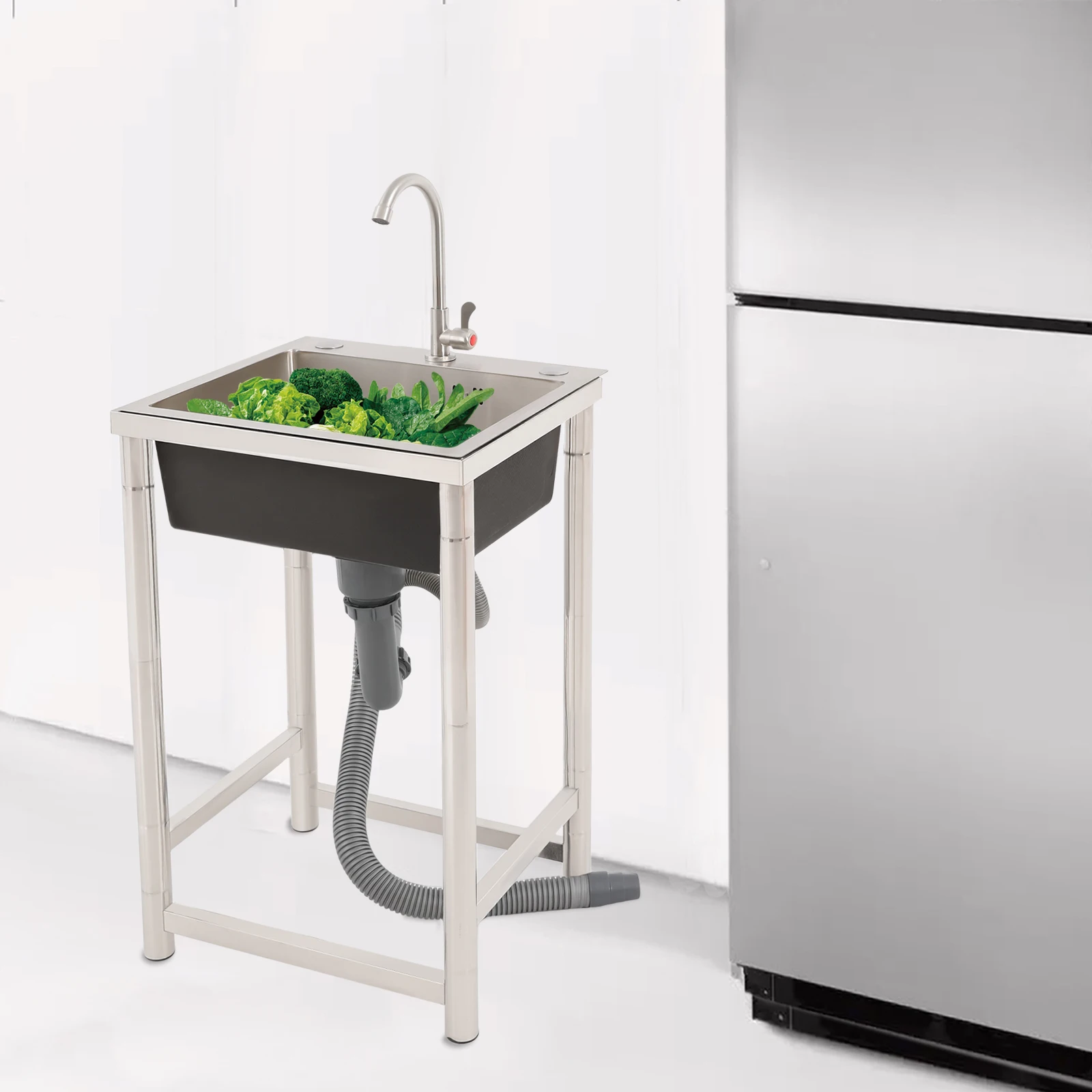 Stainless Steel Utility Sink Freestanding with Faucet Frame 110lbs Capacity Anti Condensation for Kitchen Garage Laundry Room - Image 4