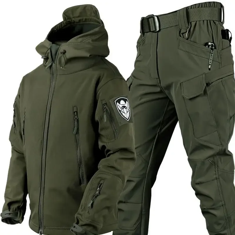 Winter Thicken Men Camo Suit Waterproof Tactical Training Set Multi-pocket Hooded Jacket Fleece Pants Outdoor Hunting 2-piece - Image 2
