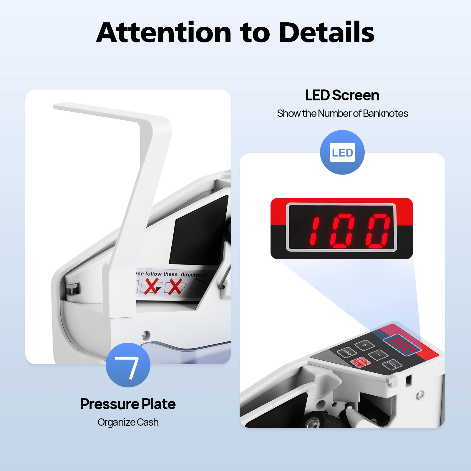 Portable Money Counting Machine 600 Sheets/Minute Banknote Counter with LED Display Batch ADD Mode for Small Business Bank - Image 5