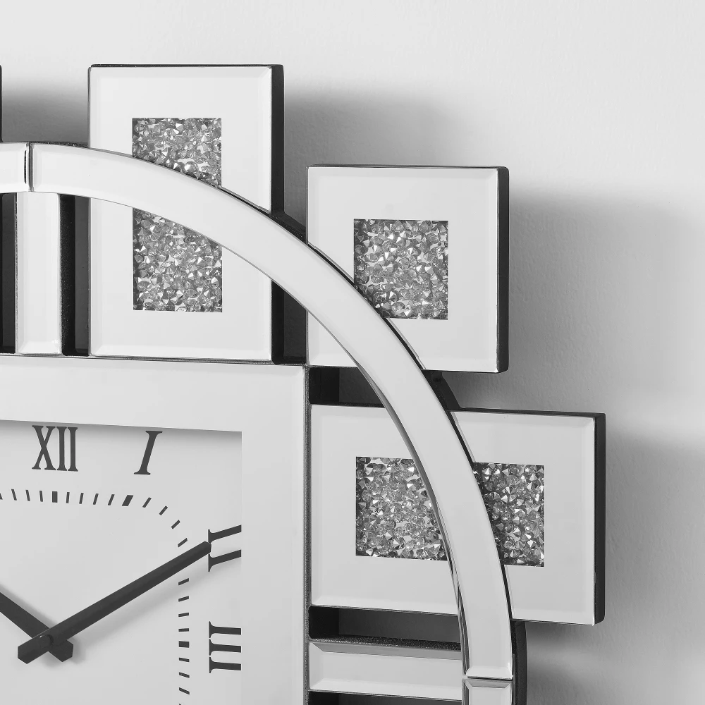 Stylish Mirrored Wall Clock Inlaid Faux Gemstones Modern Decor Clock for Home Living Room Bedroom Office Wall Decor - Image 5