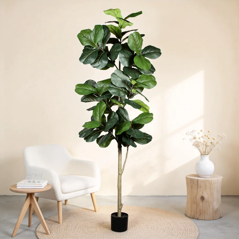 6FT Real Touch Fiddle Leaf Fig Artificial Tree Fake Plant Indoor Home Living Room Office Decor with Black Plastic Pot 1PC - Image 4