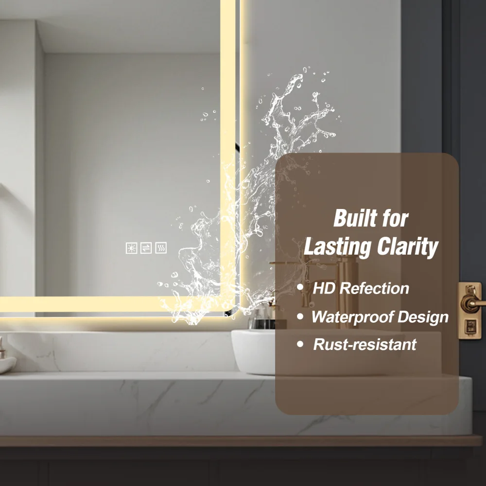 36x36 Inch LED Wall Mounted Vanity Mirror Anti-Fog Anti-Explosion Rust-Resistant Tri-Color Light Modern Bathroom Decor - Image 3