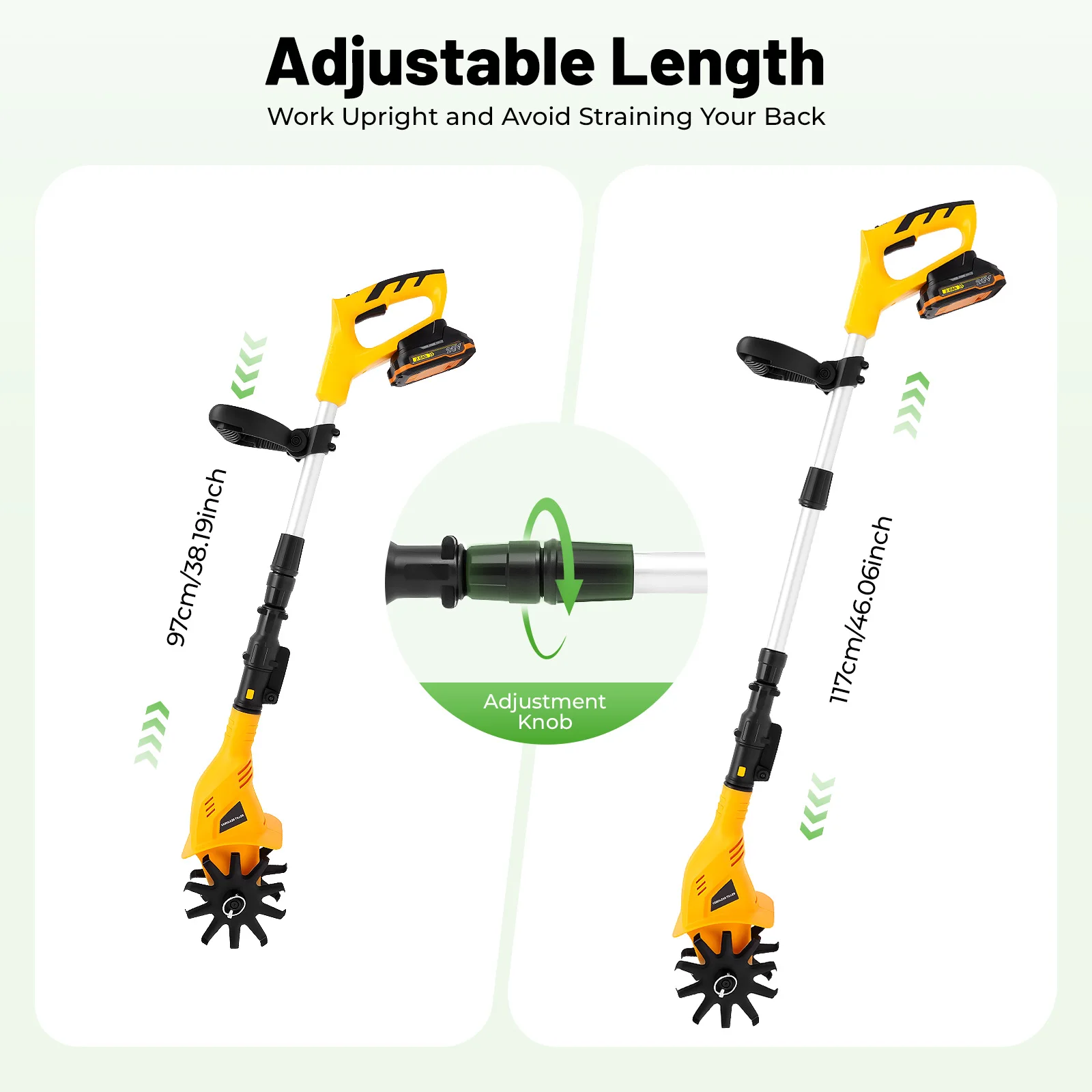 Cordless Garden Tiller Cultivator 9.84in Cutting Depth Battery Powered Soil Cultivator for Garden Farm Weeding Ditching Soil - Image 5