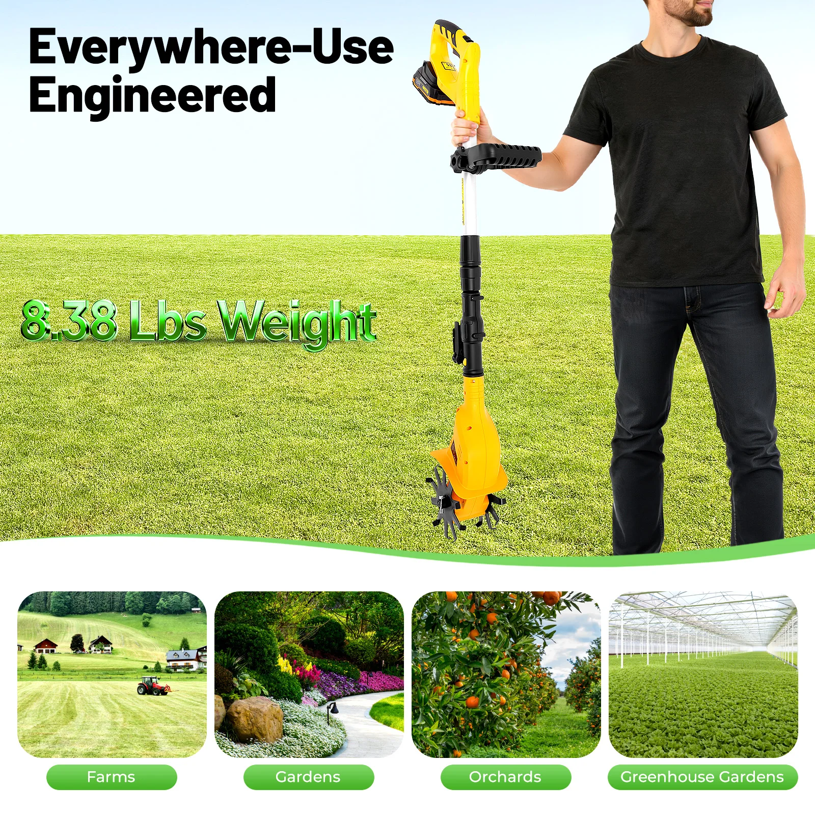 Cordless Garden Tiller Cultivator 9.84in Cutting Depth Battery Powered Soil Cultivator for Garden Farm Weeding Ditching Soil - Image 3