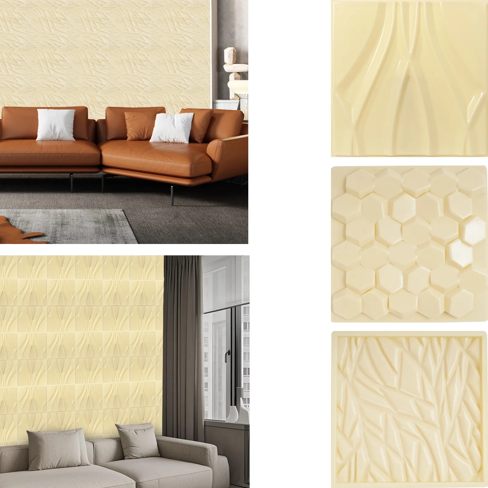 50/54cm 3D Wall Panel Honeycomb Pattern Beige ABS Wall Decor for Living Room TV Background Bedroom Accent Wall