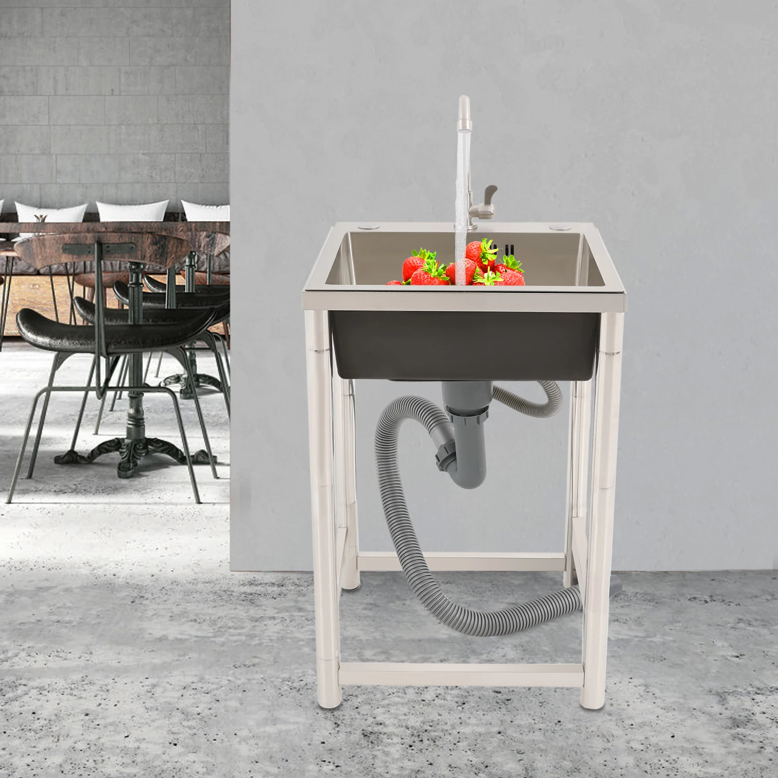 Stainless Steel Utility Sink Freestanding with Faucet Frame 110lbs Capacity Anti Condensation for Kitchen Garage Laundry Room